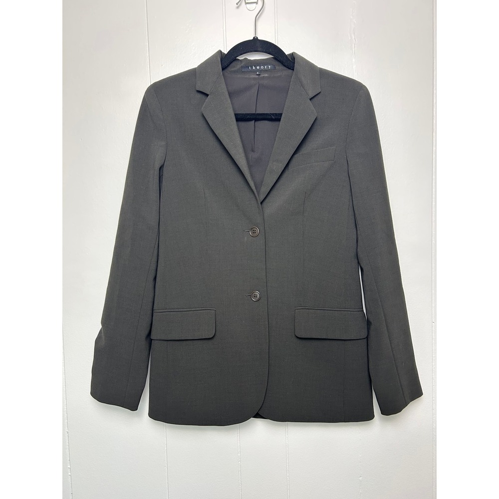 Theory Women's Blazer Sz S Wool‎ Blend Jacket  Career Business gray two button